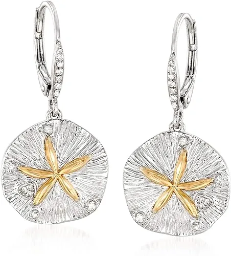 Ross-Simons Sterling Silver and 14kt Gold Sand Dollar Drop Earrings With .10 ct. t.w. Diamonds