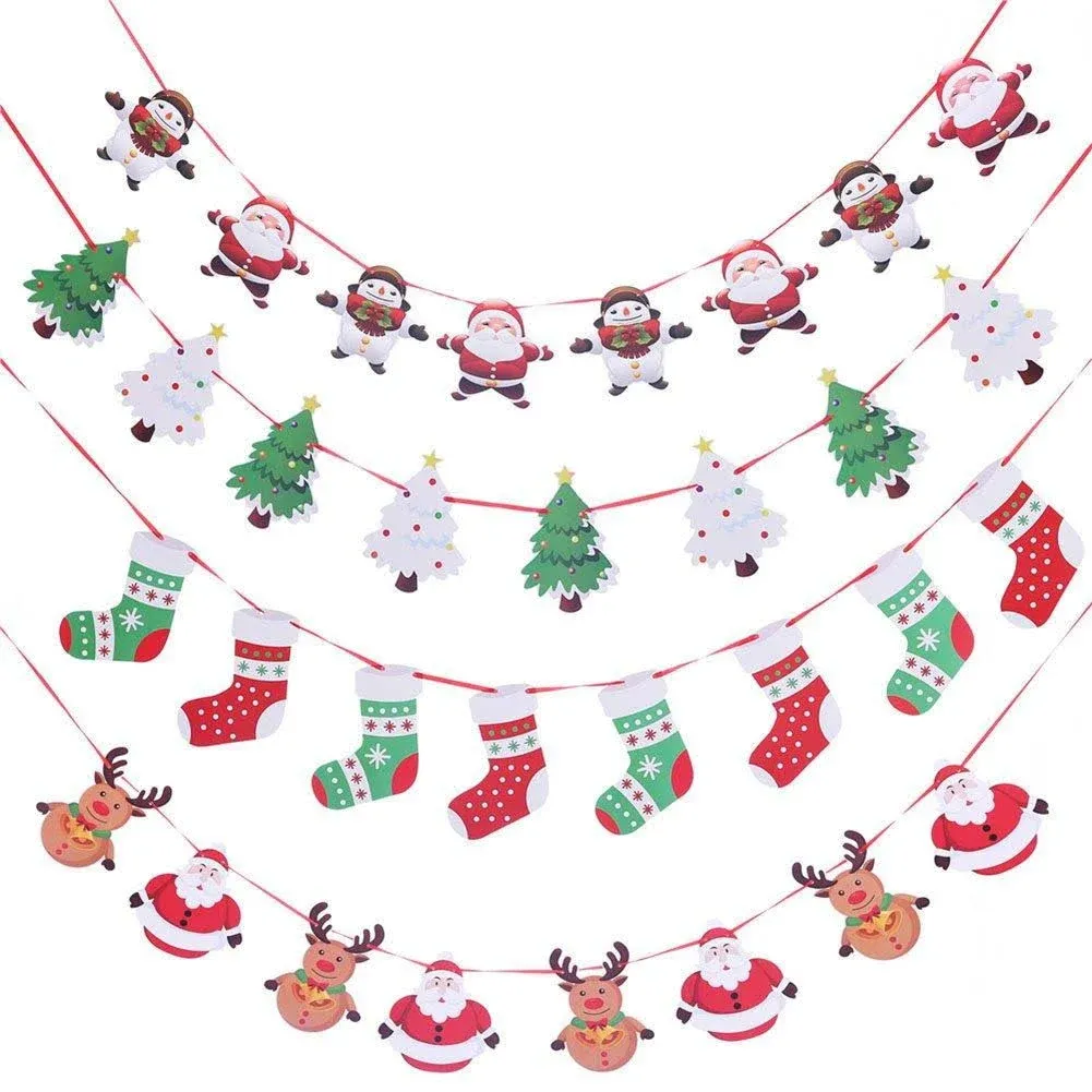 Christmas Banners Flags Hanging Bunting Garland 4 Pcs Paper Christmas Door Wall Window Hanging Decoration Ornaments Home Office Hotel Party Scene Decoration Supplies