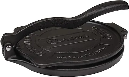 8 in. Black Cast Iron Tortilla Press and Pataconera Seasoned