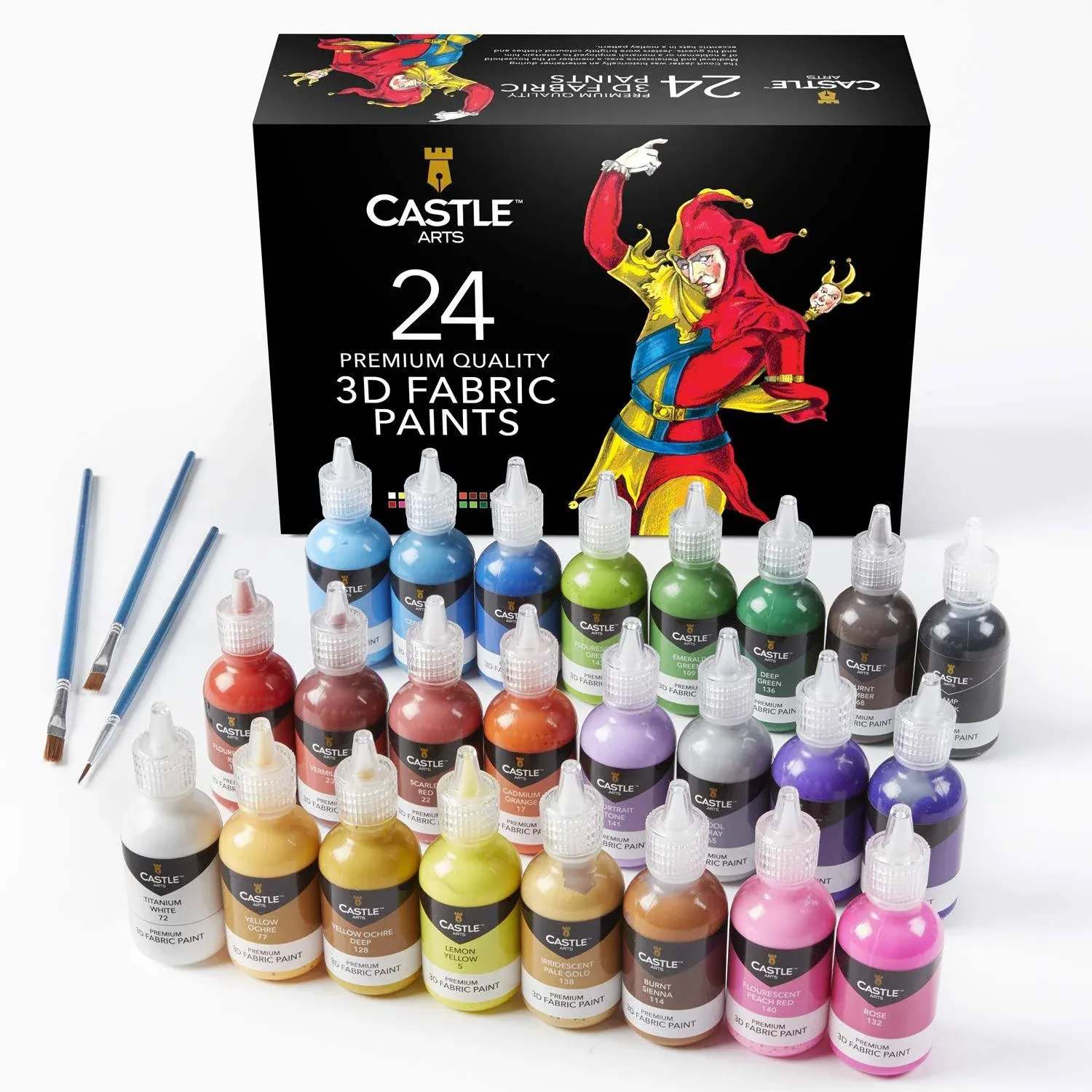 Castle Art Supplies 3D Fabric Paint Set - 24 Premium Vibrant Puffy Colors Perfect ...