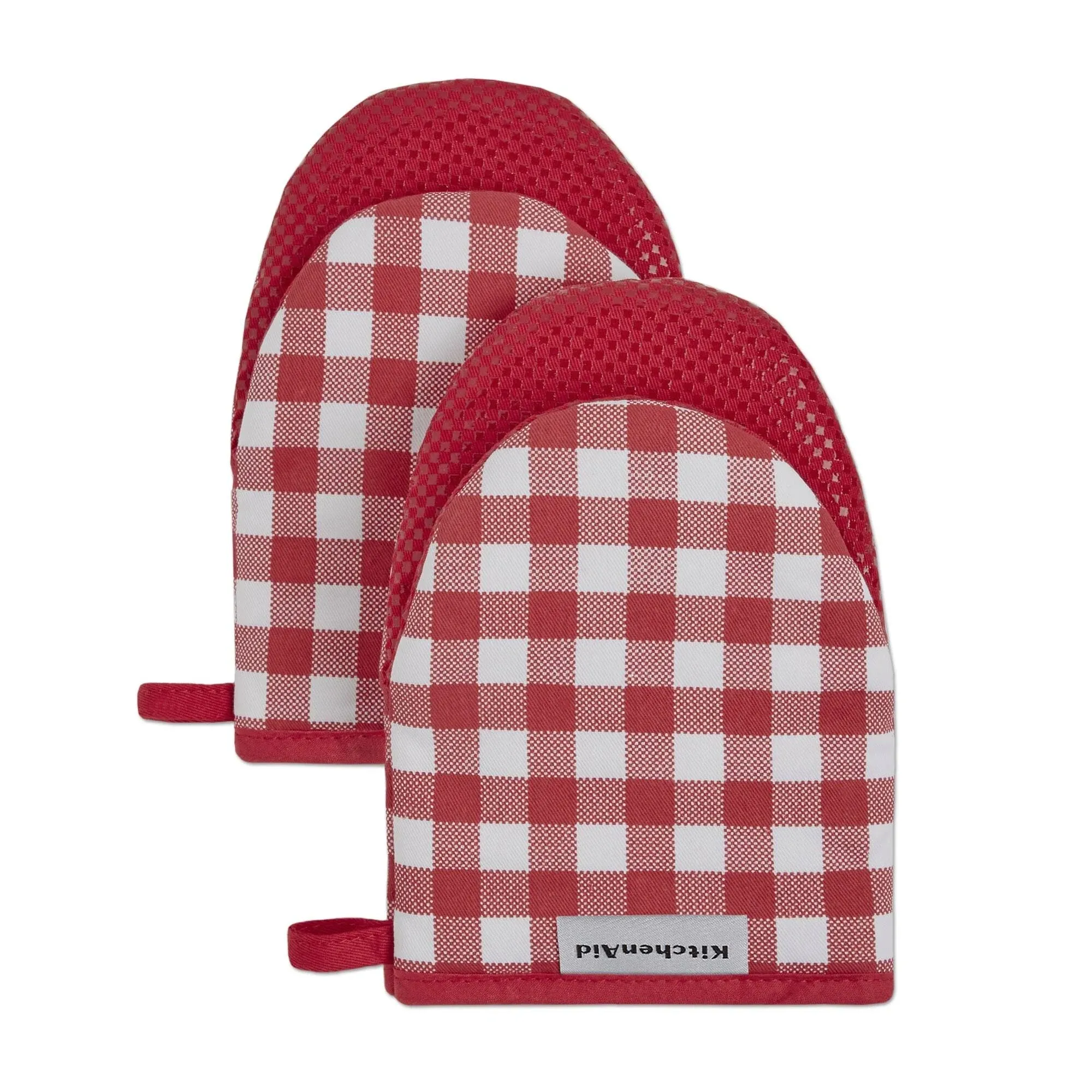 KitchenAid Gingham 2-Pack Mini Oven Mitt Set Passion Red