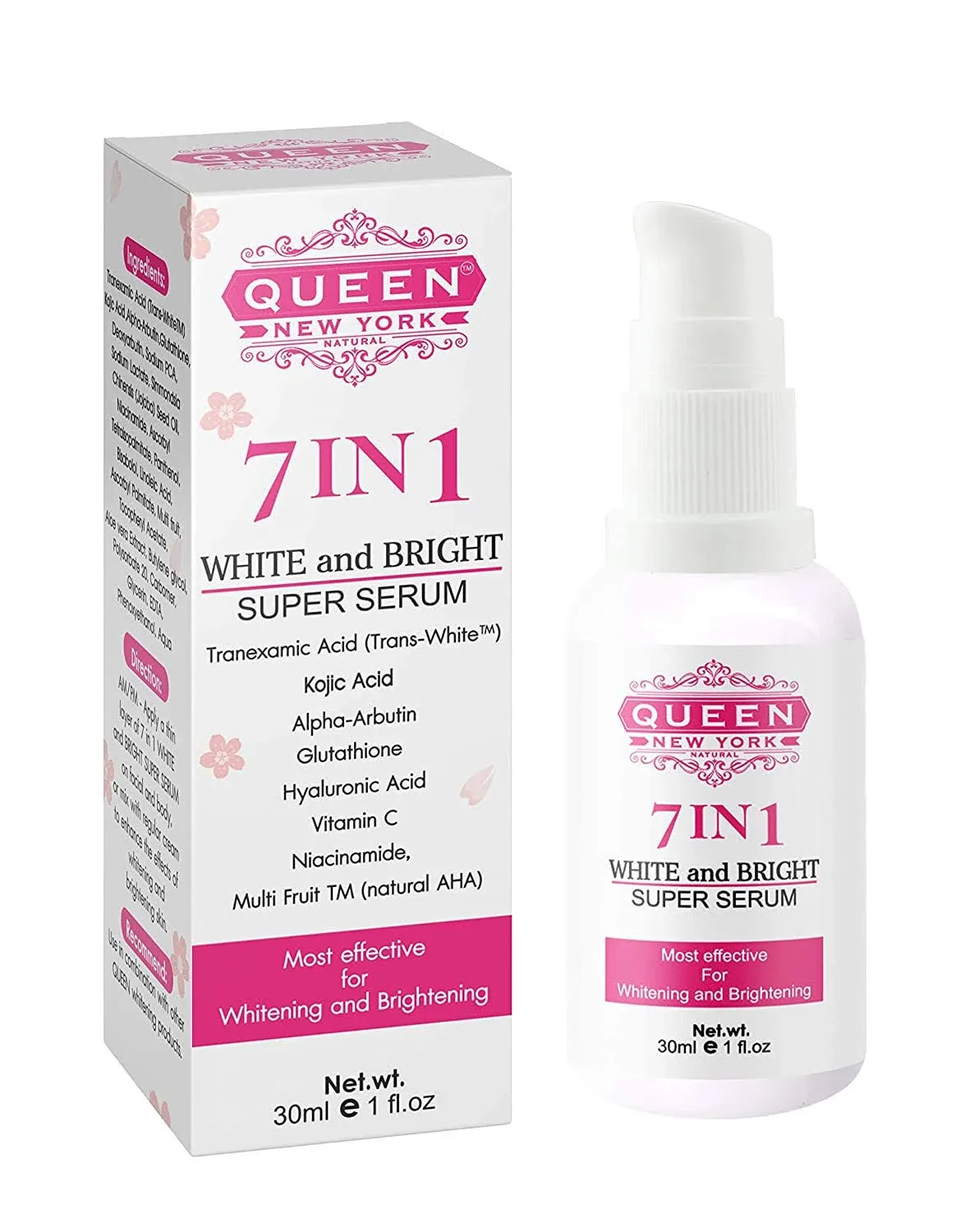 Queen 7in1 White and Bright Super Serum-5% Tranexamic Acid,5% Kojic Acid,2% Alpha ...