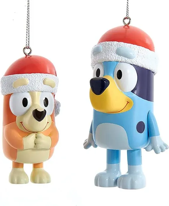 Kurt Adler Bluey & Bingo Christmas Ornaments and Stocking Set of 3 - Includes 2 Holiday Tree Ornament Figures & Stocking - Officially Licensed - Gift for Kids, Boys, Girls