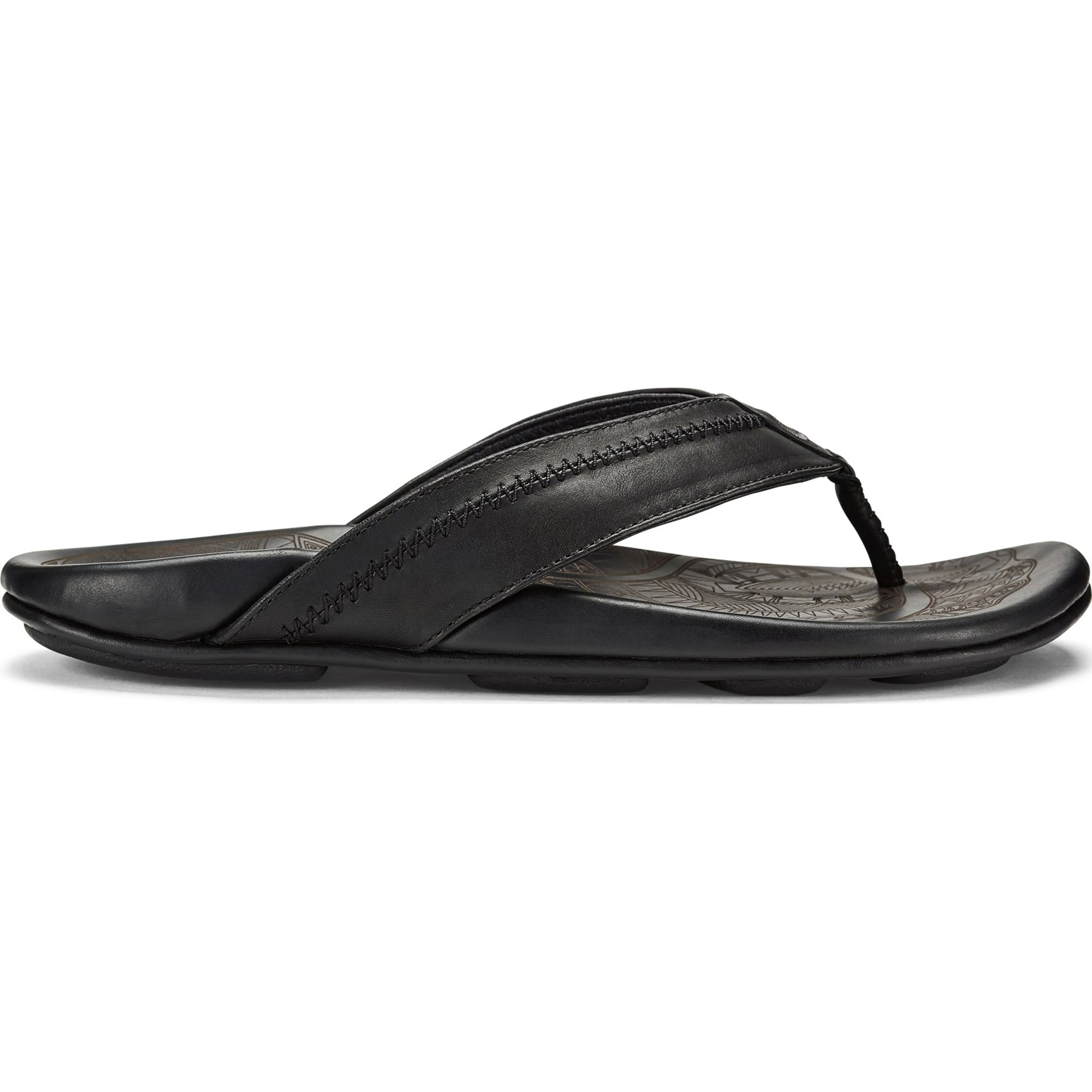 OluKai Hiapo Men's Beach Sandals, Full-Grain Leather Flip-Flop Slides, Compression Molded Footbed & Comfort Fit, Enhanced Grip Soles