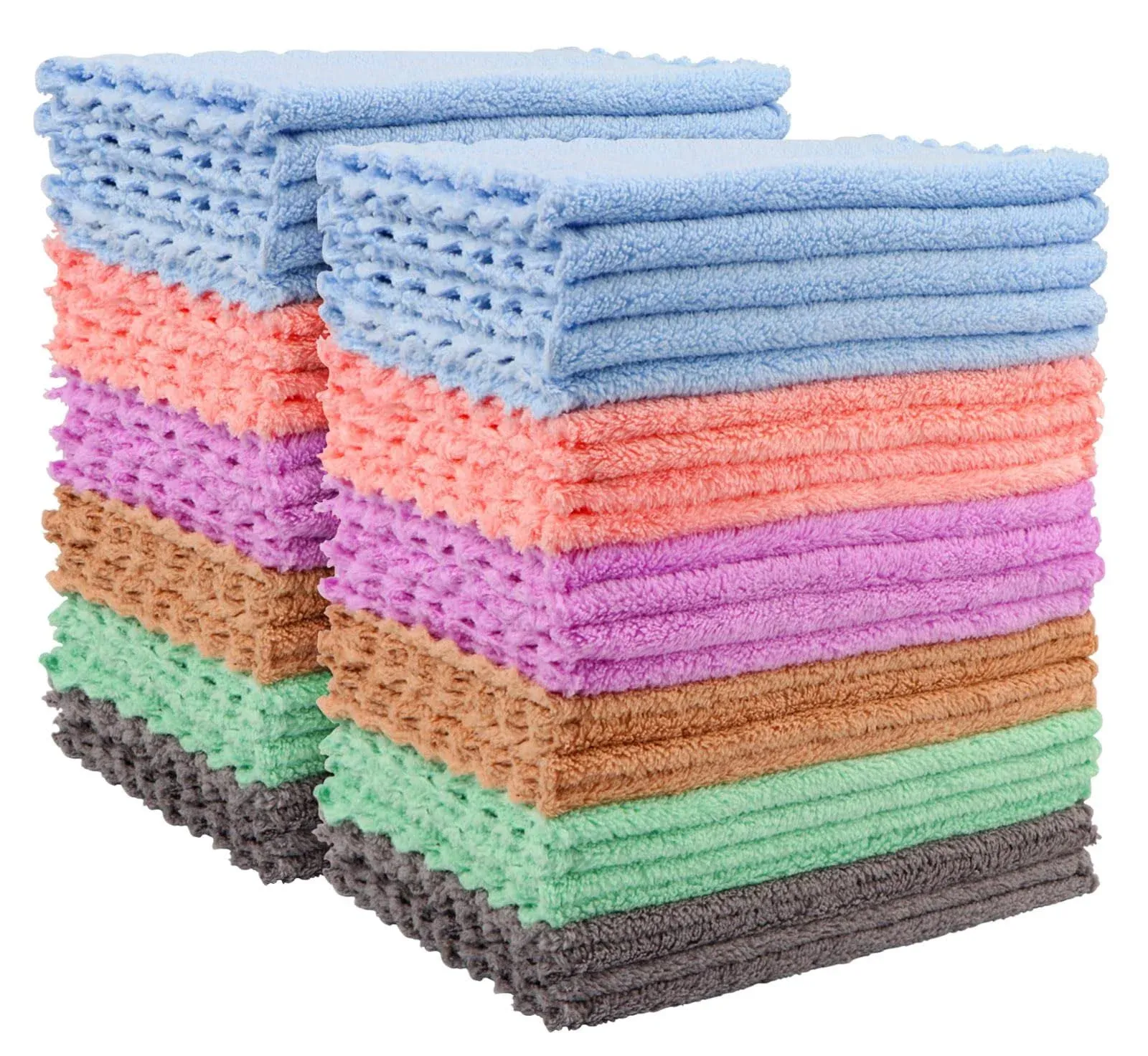 HOMEXCEL Coral Velvet Kitchen Dishcloths 50 Pack, Soft Reusable Dish Towels, Coral Fleece Dish Cloths, Highly Absorbent Reusable Cleaning Cloths 7X9 (6 Colors Assorted)