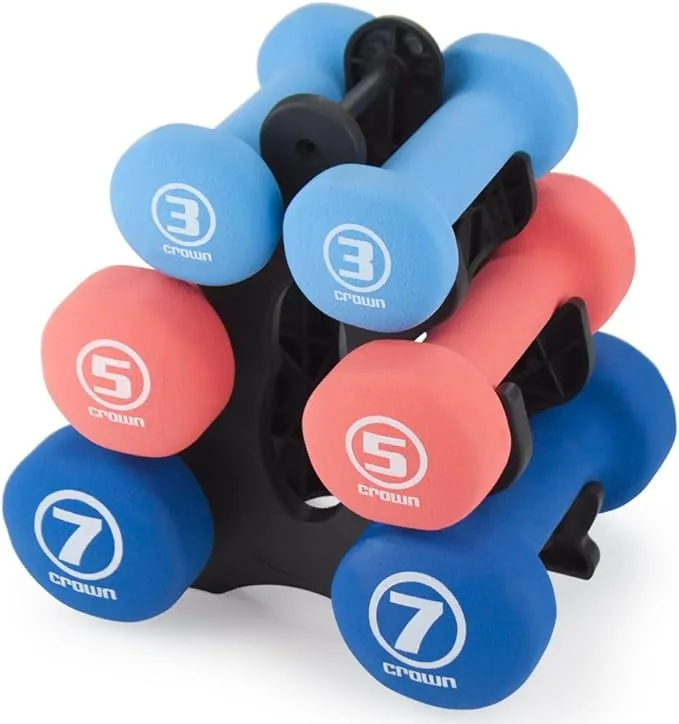 Set of 3 Pairs of Neoprene Body Sculpting Hand Weights with Stand by Crown Sporting Goods