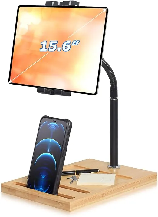 wishacc Tablet Stand Holder, Gooseneck Tablet Mount - Height Adjustable Desktop Stand with 360 Degree Rotating for 4.7-15.6" Tablet, iPad Pro Air Mini, Fire, Kindle, Galaxy Tabs