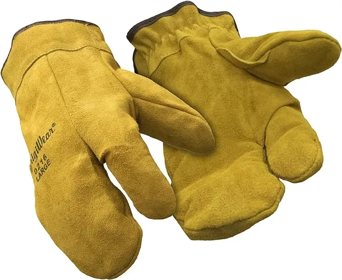 Refrigiwear Three Finger Split Cowhide Leather Mitten Gloves (Gold, Large)