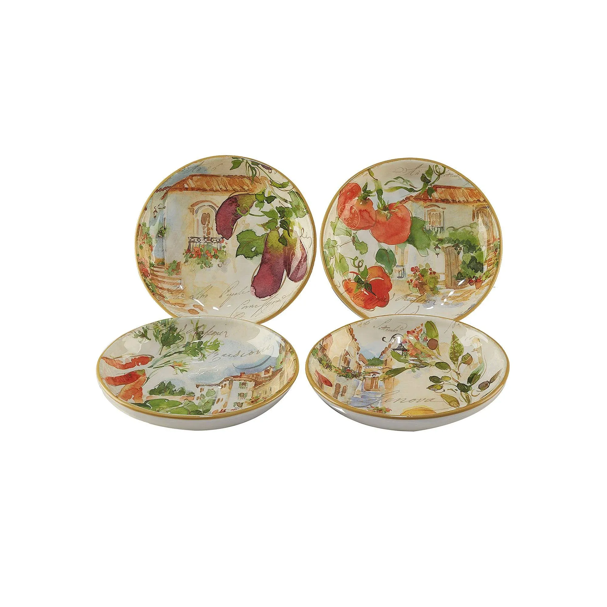 Certified International Corp Piazzette 9.25 Soup/Pasta Bowls, Assorted Designs,