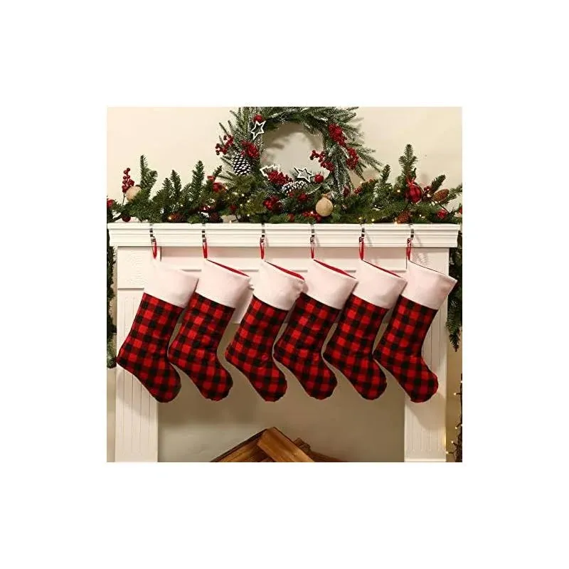 Limbridge Christmas Stockings, 6 Pack 18 Inches Buffalo Plaid with Plush Cuff ...