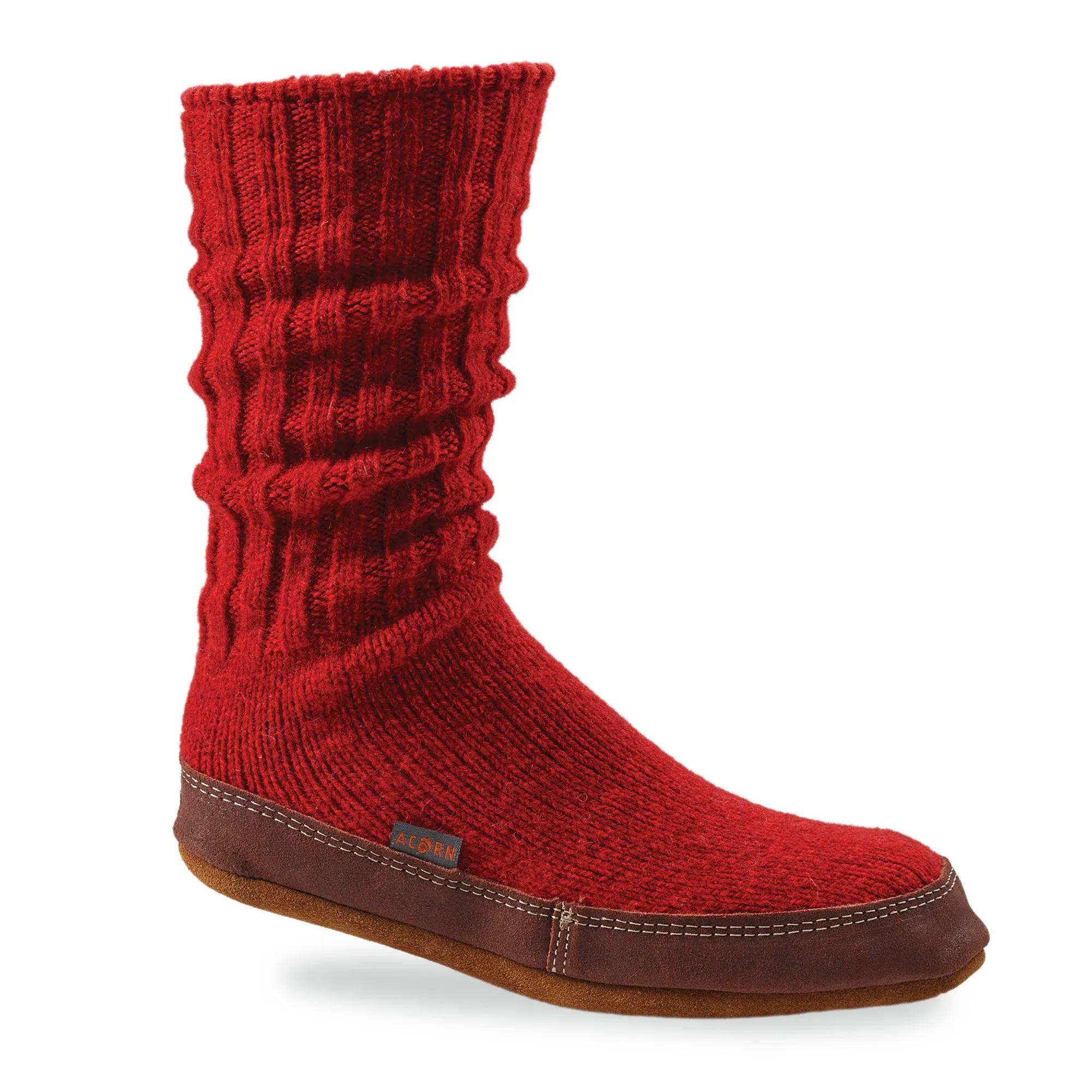 Acorn Mens Cable Knit Wool Slipper Socks, Red, L