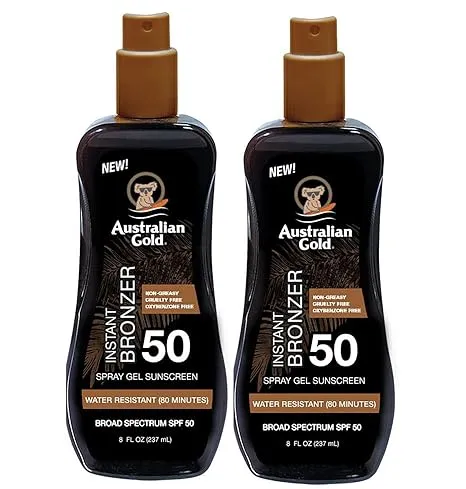 Australian Gold Spray Gel Sunscreen with Instant Bronzer SPF 50, 8 Ounce Pack Of 2