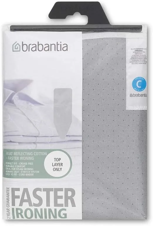 Brabantia Size C (49 x 18 inches) Replacement Ironing Board Cover with Durable Foam Layer (Metallized) Easy-Fit, 100% Cotton