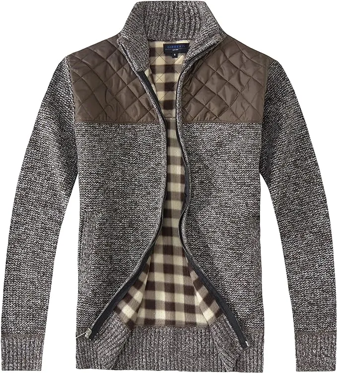 Gioberti Men's Knitted Regular Fit Full Zip Cardigan Sweater with Soft Brushed Flannel Lining