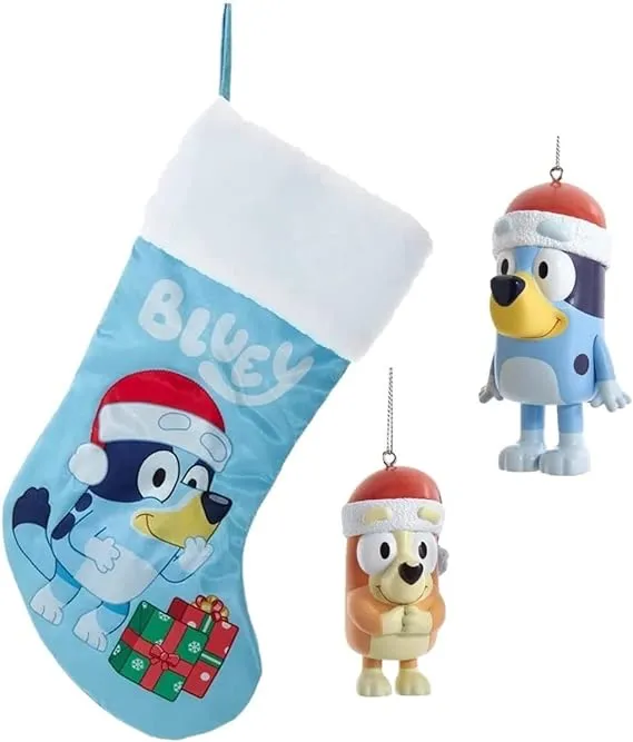 Bluey & Bingo Christmas Ornaments and Stocking Set - Great for Toddlers and Kids