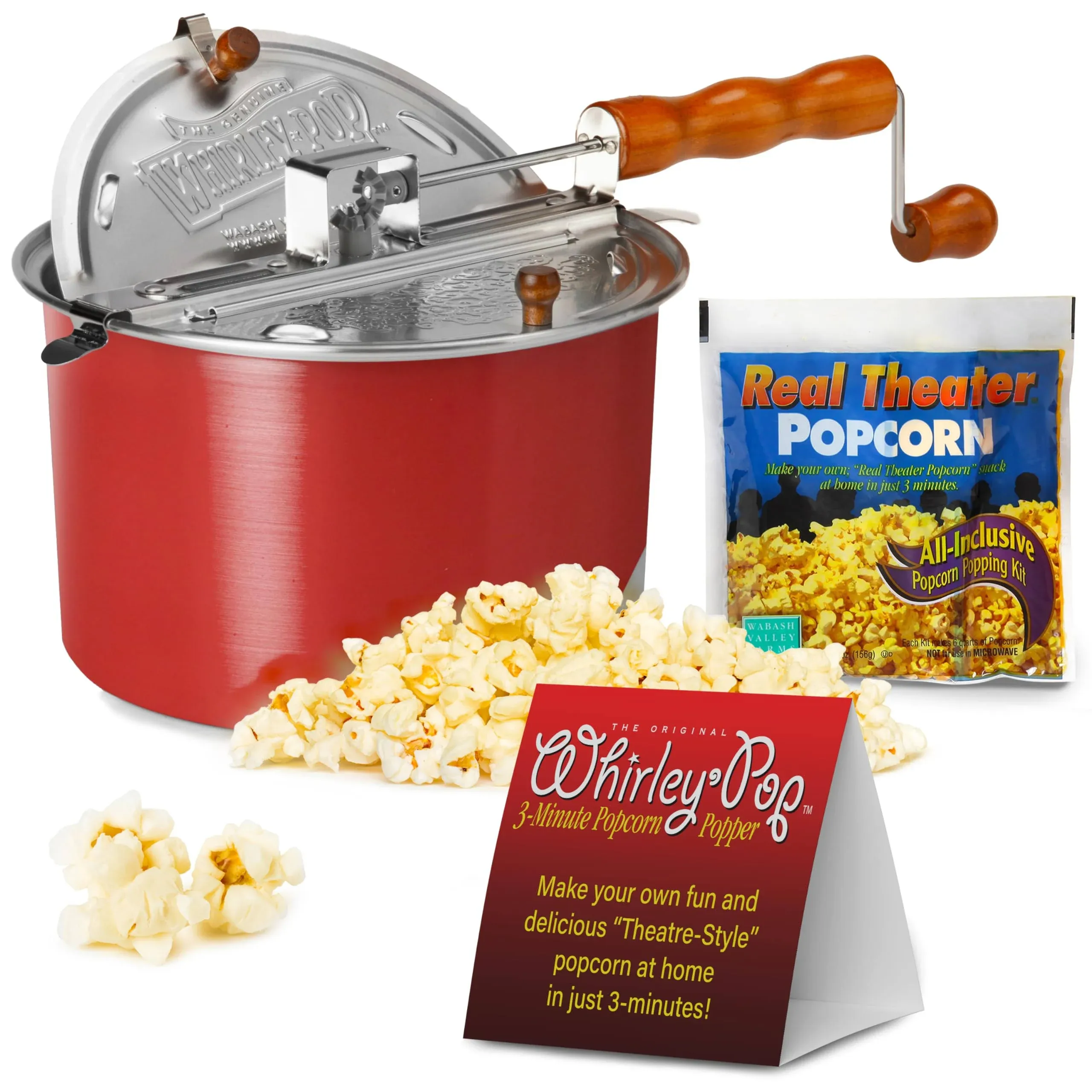 Original Whirley Pop Popcorn Maker - 6 Quart Stovetop Popcorn Popper with Five ...