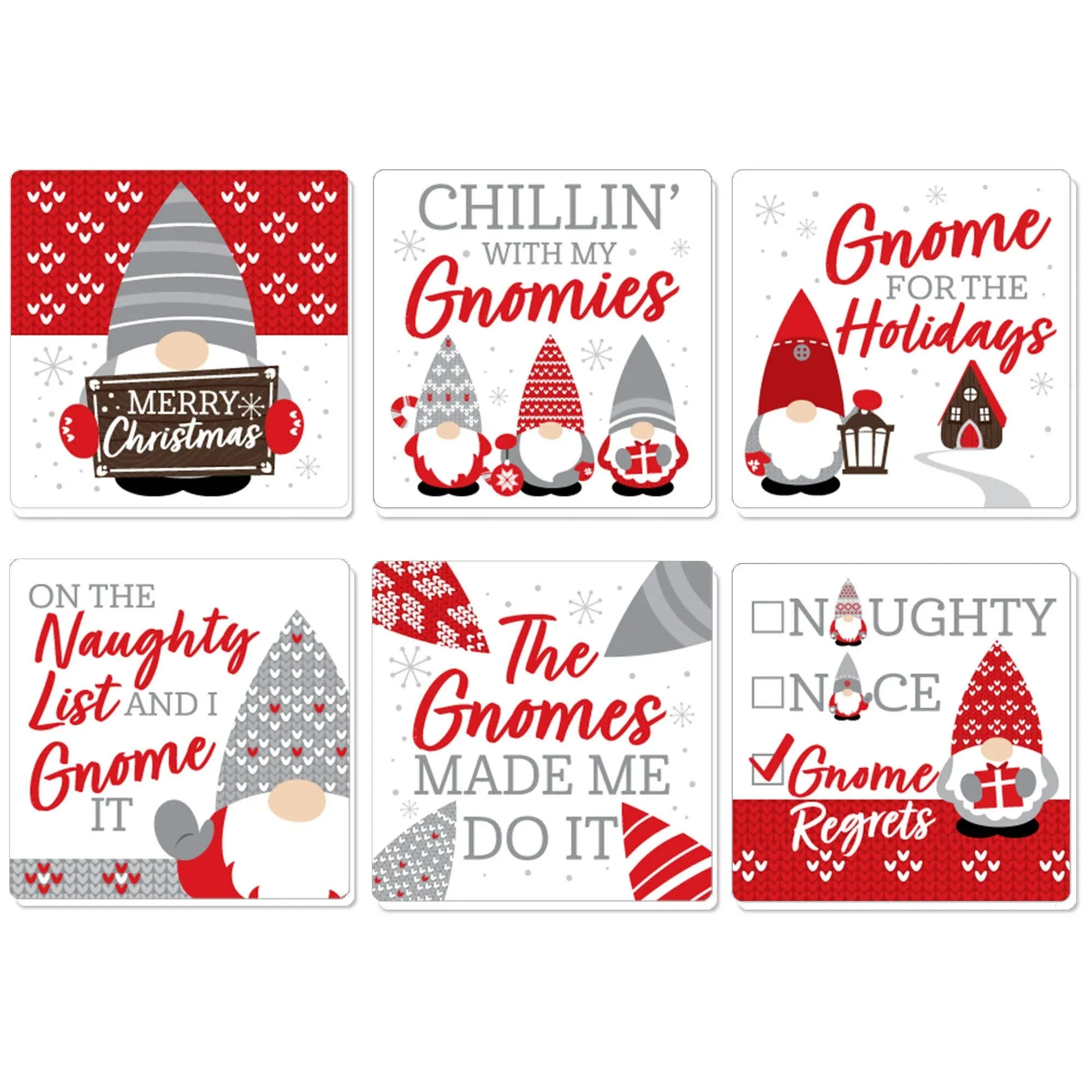 Christmas Gnomes - Funny Holiday Party Decorations - Drink Coasters - Set of 6