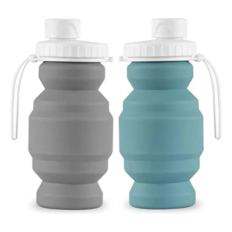 Special Made 2pcs Collapsible Water Bottles Cups Leakproof Valve Reusable BPA Free Silicone Foldable Travel Water Bottle Cup for Gym Camping Hiking