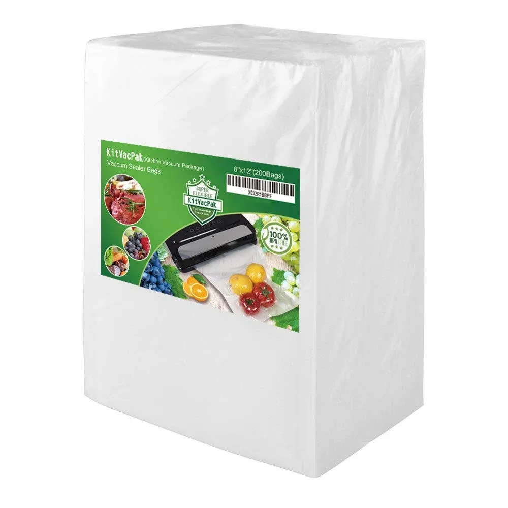 KitVacPak 200 Quart 8x12 Vacuum Food Sealer Bags with BPA Free and Heavy Duty ...