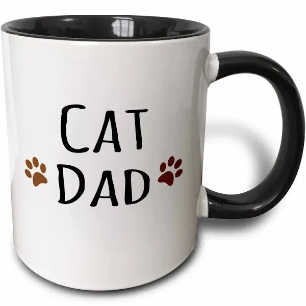 3dRose Cat Dad text in black with two paw prints Two Tone Black Mug, 11oz