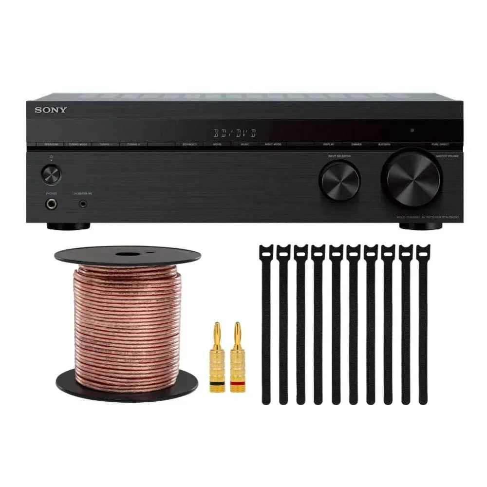 Sony STRDH590 5.2-Channel Home Theater AV Receiver with Speaker Wire Bundle with Banana Plugs and Focus Fastening Cable Ties (3 Items)