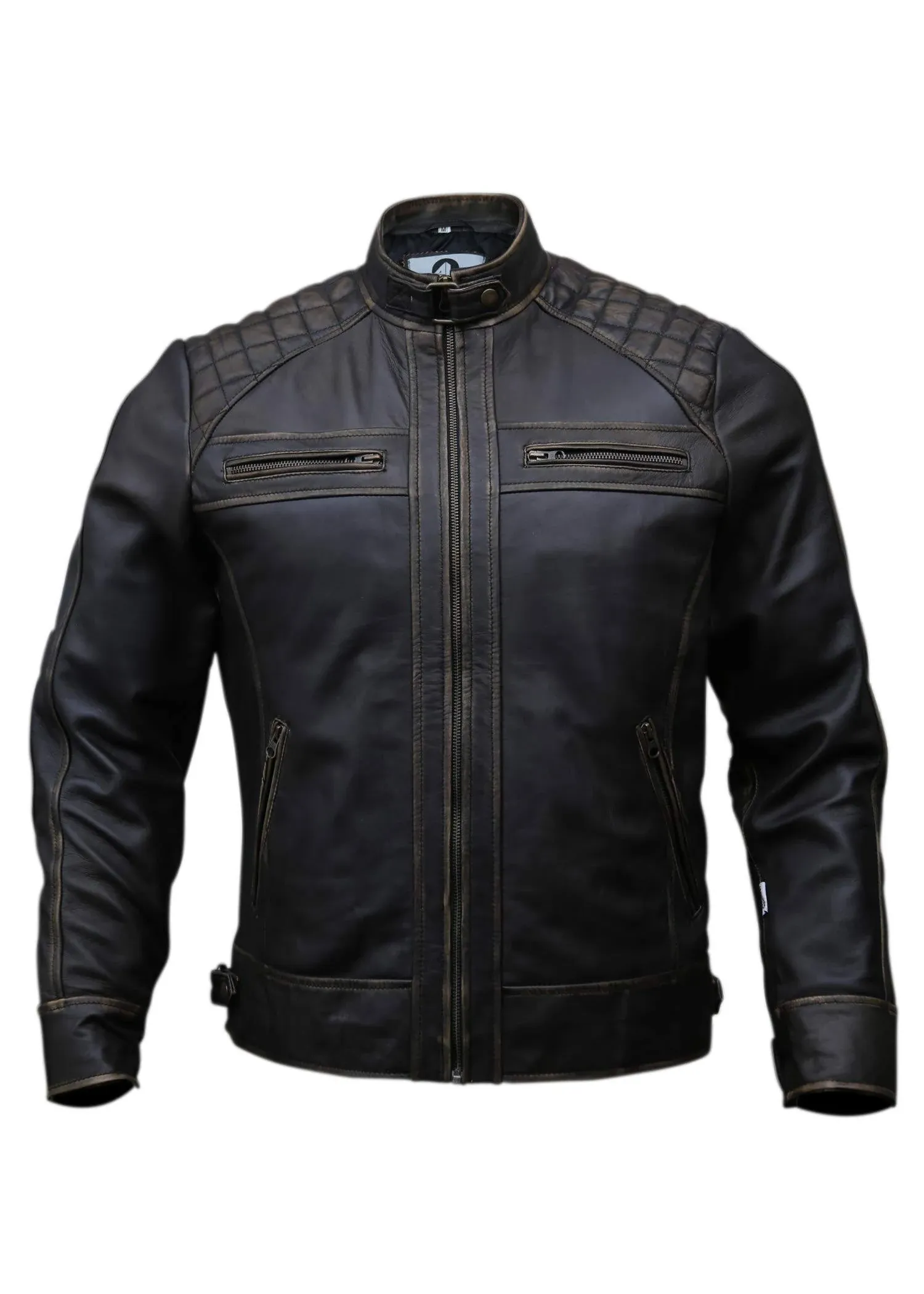 Mens Genuine Leather Biker Jacket Black | Vintage Brown Distressed Lambskin Motorcycle Jackets for Men