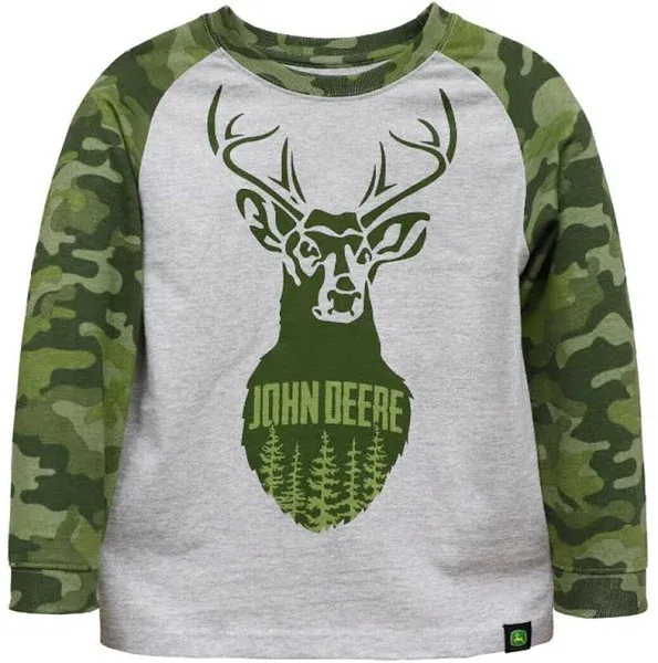 NEW John Deere Boys Gray Green Camo Deer Silhouette T-Shirt  Sizes  5, 6, 7