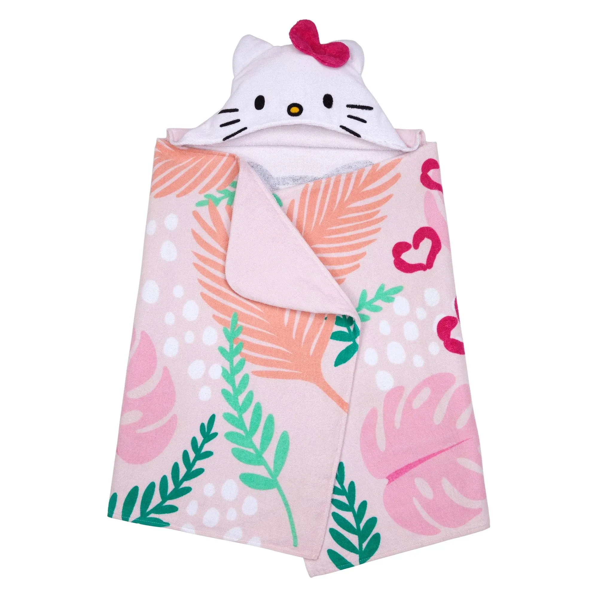 Hello Kitty Kids Bath Hooded Towel, Cotton, Pink, Sanrio