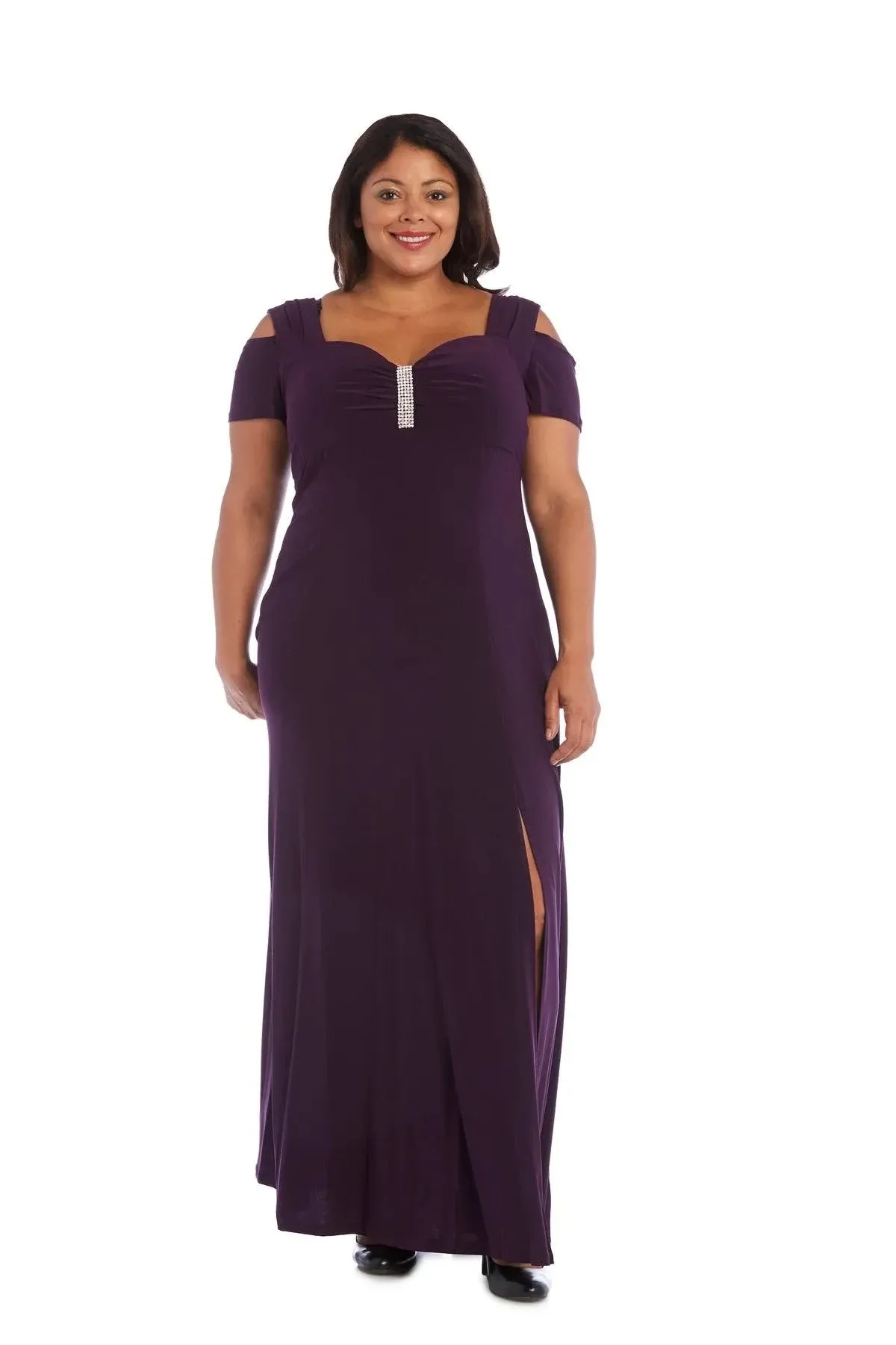 Women&#39;s Plus Size Women&#39;s Embellished Cold Shoulder Dress with Sleeves - Evening Gown