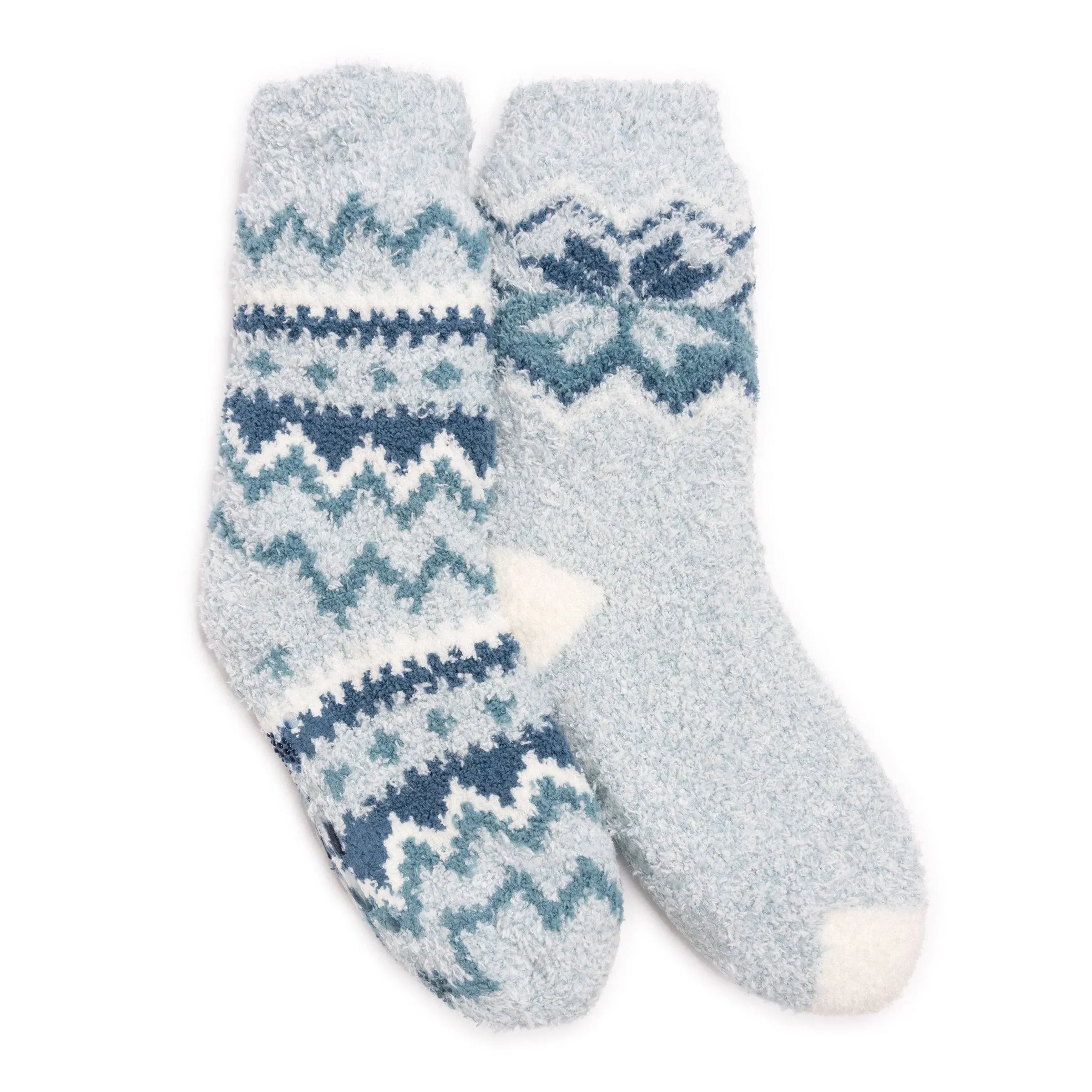 Muk Luks Women's 2 Pack Cozy Cabin Socks, Cameo Blue/Ivory, S/M (5-7)