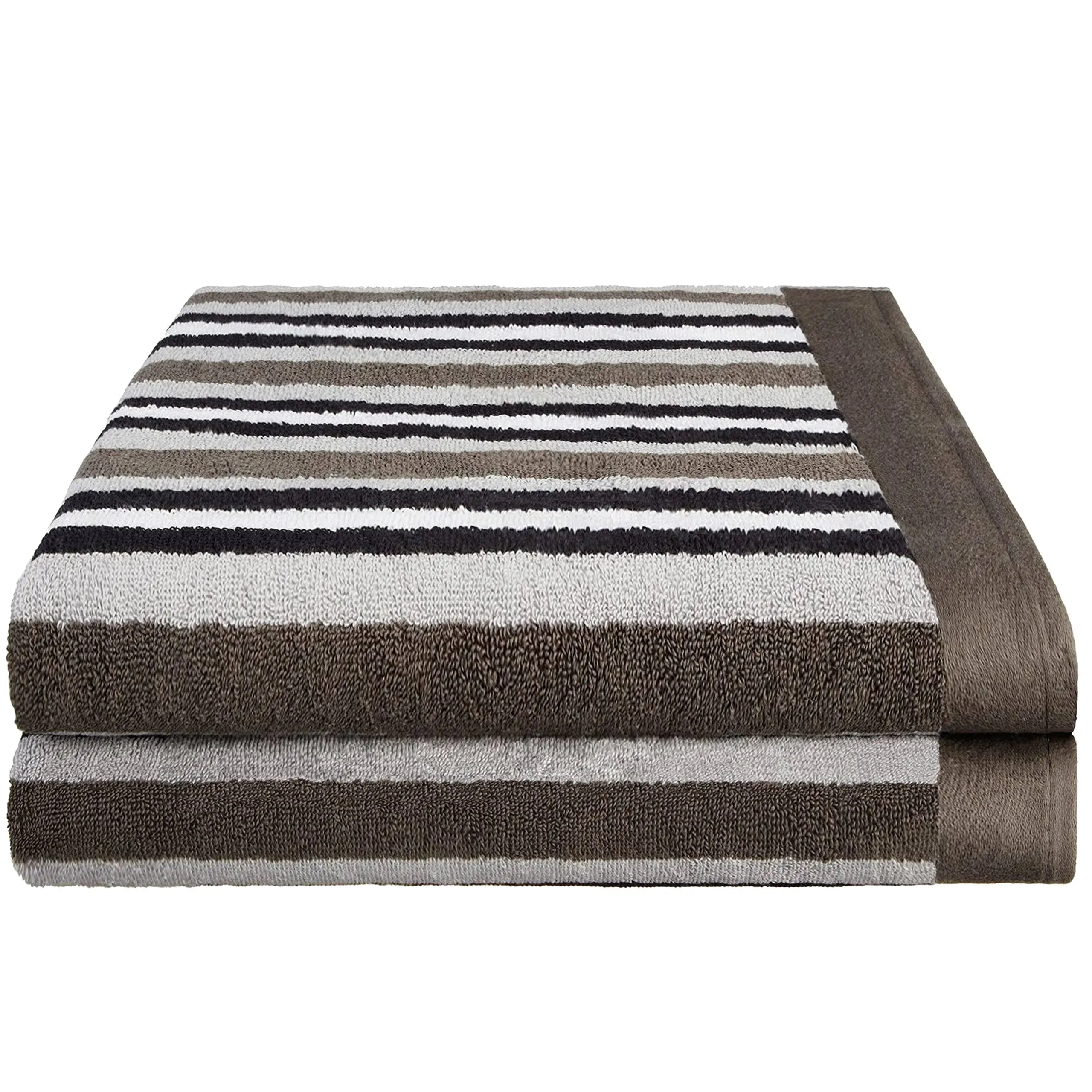 Superior Collection Luxurious Stripes Combed Cotton 2-Piece Bath Sheet Set, Charcoal