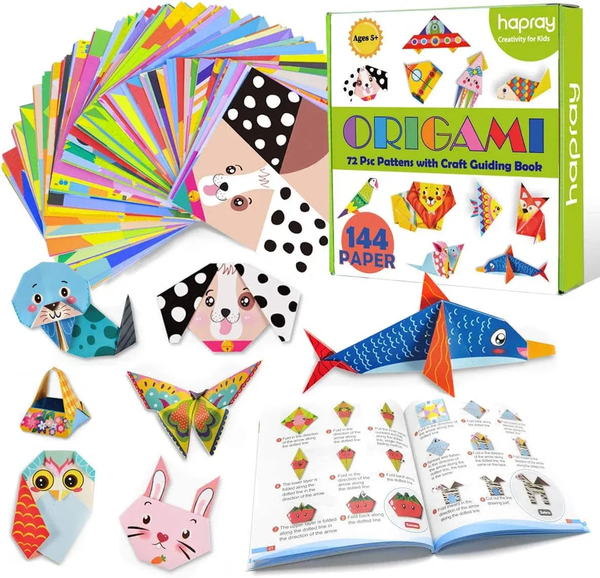 hapray Origami Kit 144 Sheets Origami Paper for Kids 72 Patterns with Craft ...