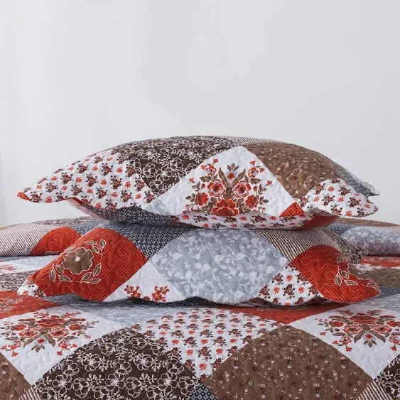 Travan Floral Printed Quilt Sets 3-Piece Super Soft Lightweight Queen Size Bedspread with Shams Reversible Quilted Bedding Set, Red, Queen