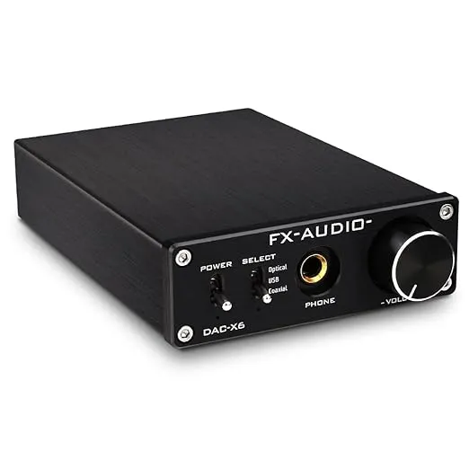 FX-Audio DAC-X6 Mini HiFi 2.0 Digital Audio Decoder DAC Input USB/Coaxial/Optical Output RCA/Headphone Amp 24Bit/96KHz DC12V(Silver)