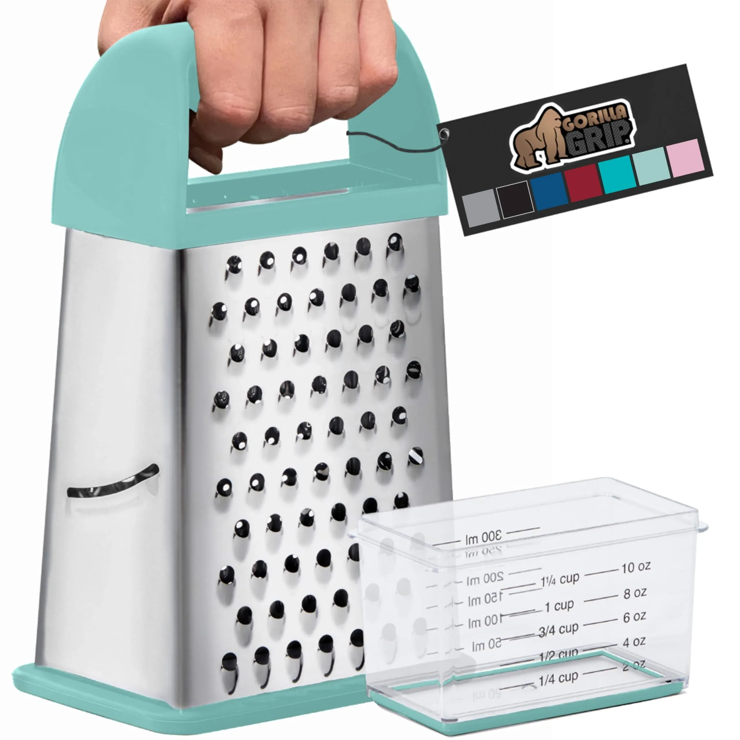 Stainless Steel 4-Sided Cheese and Spice Graters with Handle and Container