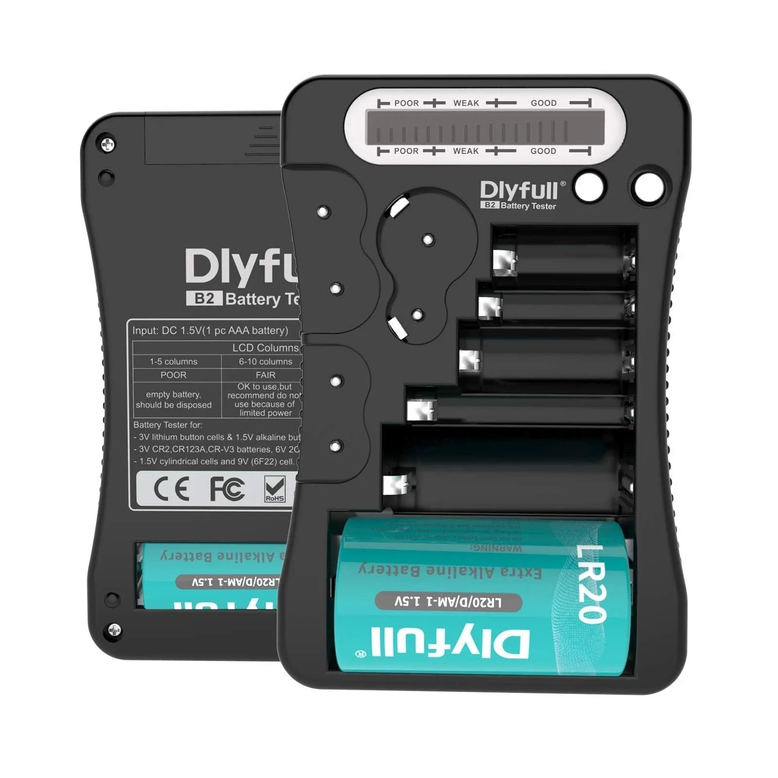 Battery Tester, Dlyfull LCD Display Universal Checker for AA Black 