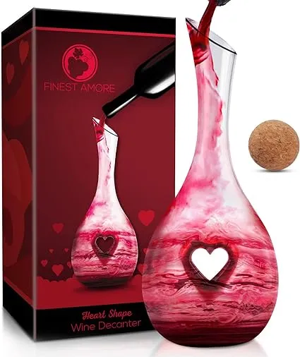 Wine Decanter - 1200ml Heart Shaped Red Wine Carafe with Stopper - Hand Blown Lead-free Crystal Glass, Wine Gift, Wine Accessories