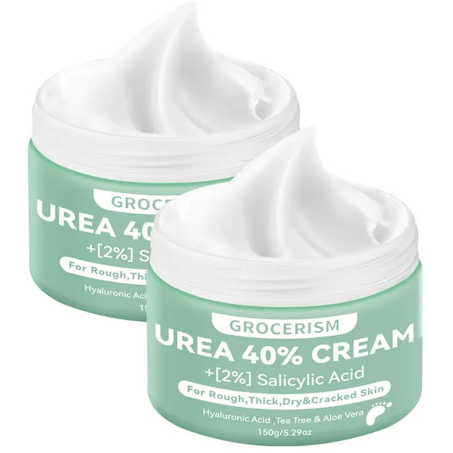 2 Packs Urea Cream 40% Plus 2% Salicylic Acid 5.30 oz || Foot Cream Maximum Strength with Hyaluronic Acid, Tea Tree, and Aloe Vera for Deep Moisturizes, Callus Remover and Soften