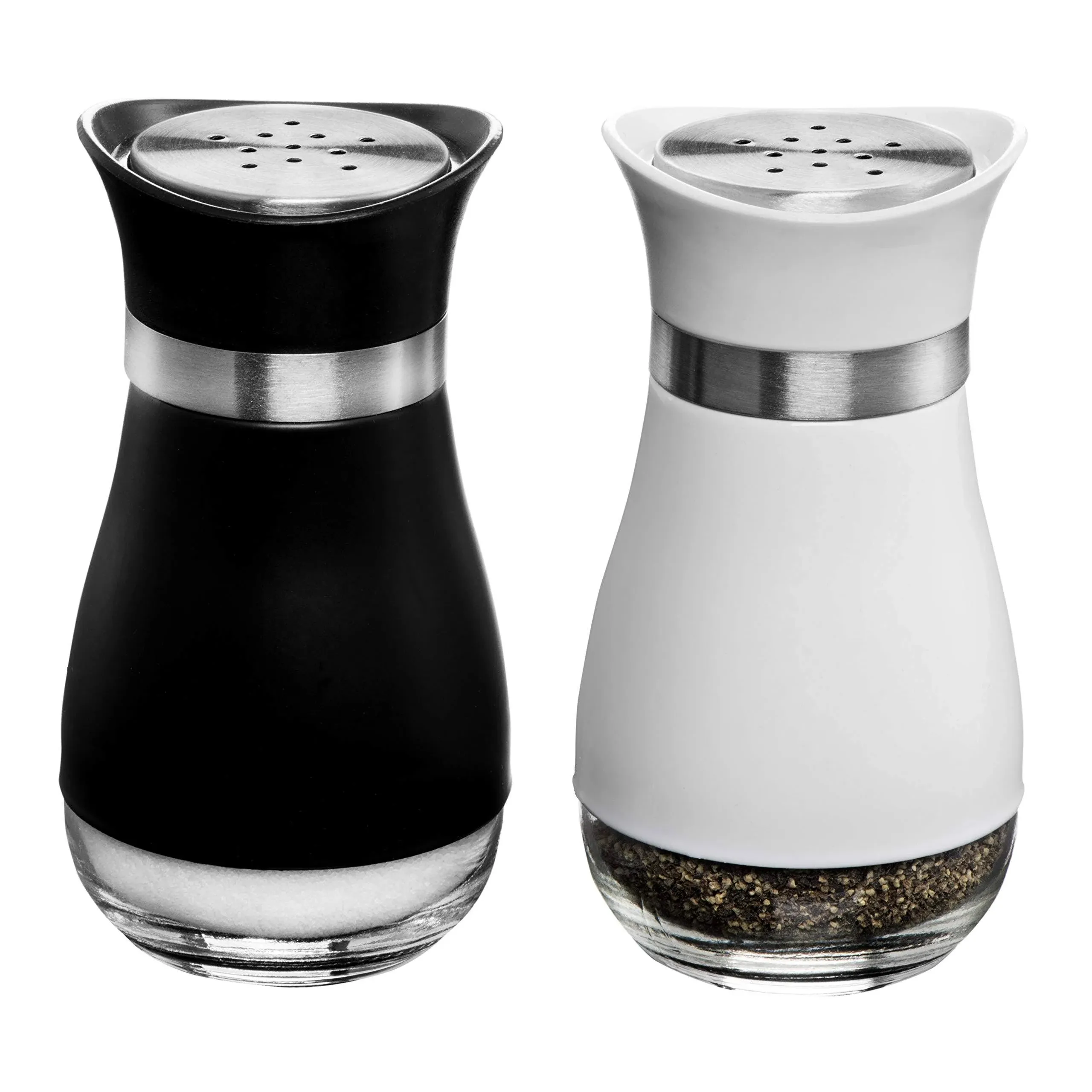 MITBAK Salt and Pepper Shakers (2-Pc. Set) Elegant w/Clear Glass Bottom | Compact Cooking, Kitchen and Dining Room Use | Classic, Refillable Design (BK/White)