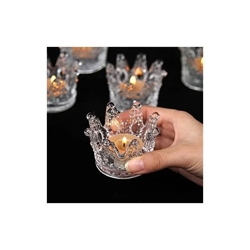 Vixdonos Clear Votive Candle Holders Set of 6 Crown Glass Tealight Candle Holder ...