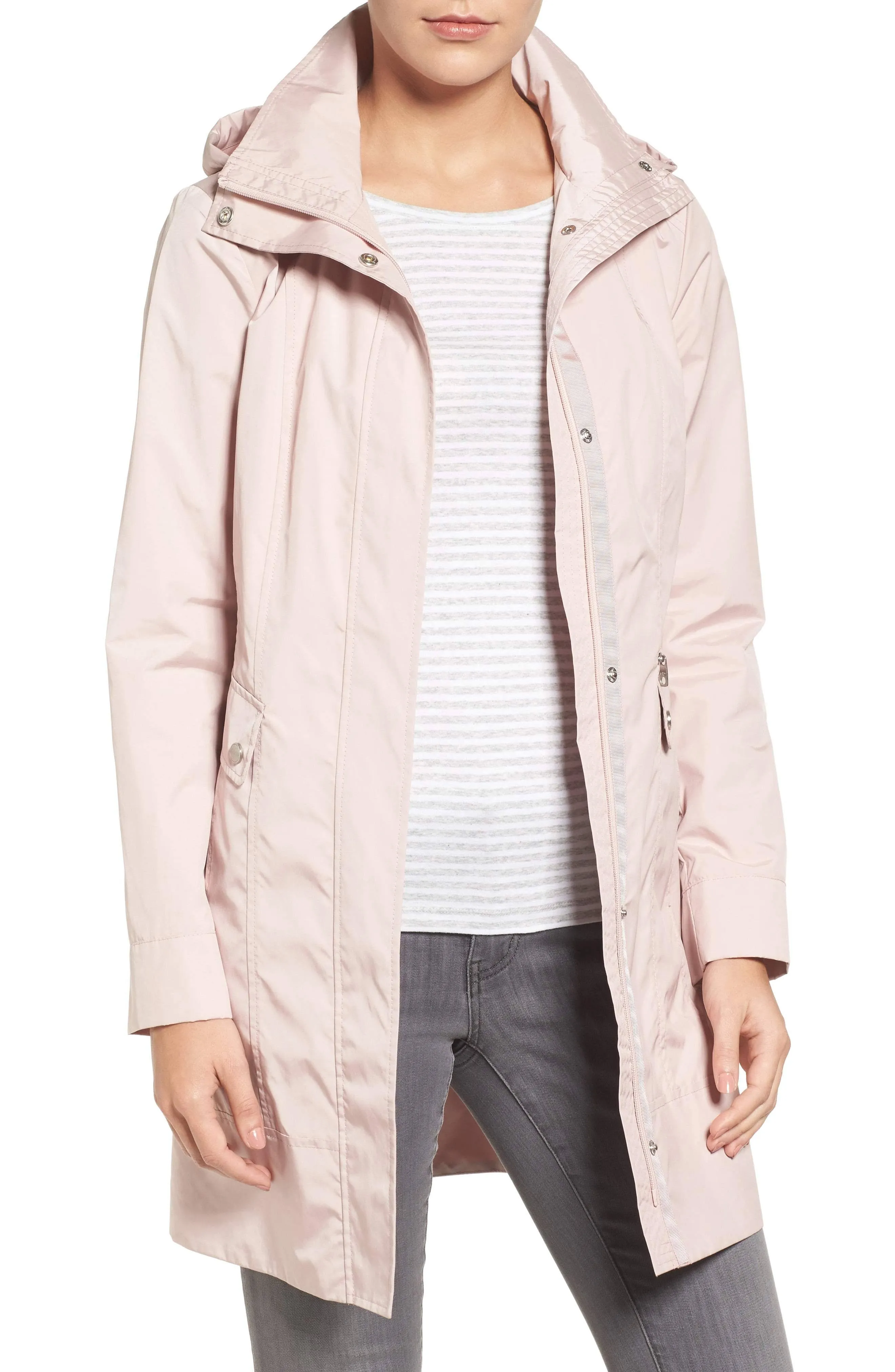 Cole Haan Women's Packable Hooded Rain Jacket Canyon Rose / L