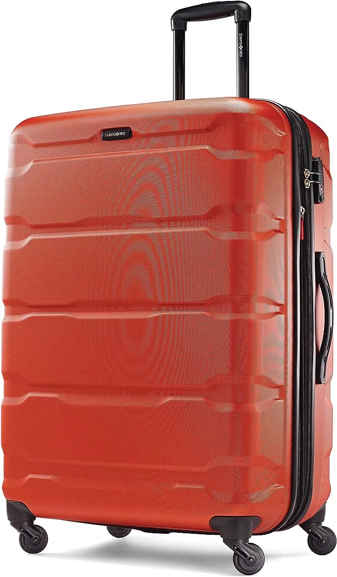 Samsonite Omni PC Hardside Expandable Luggage with Spinner Wheels, Navy, Checked-Medium 24-Inch