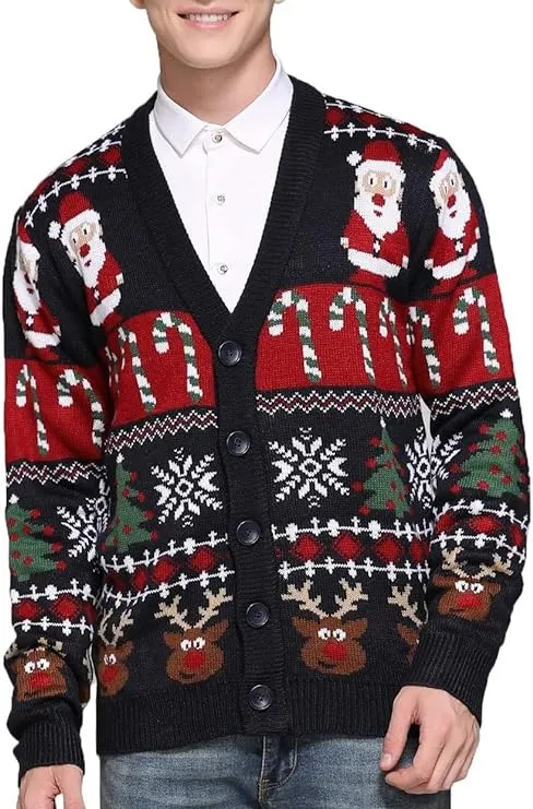 Men's Christmas Rudolph Reindeer Knitted Sweater Cardigan