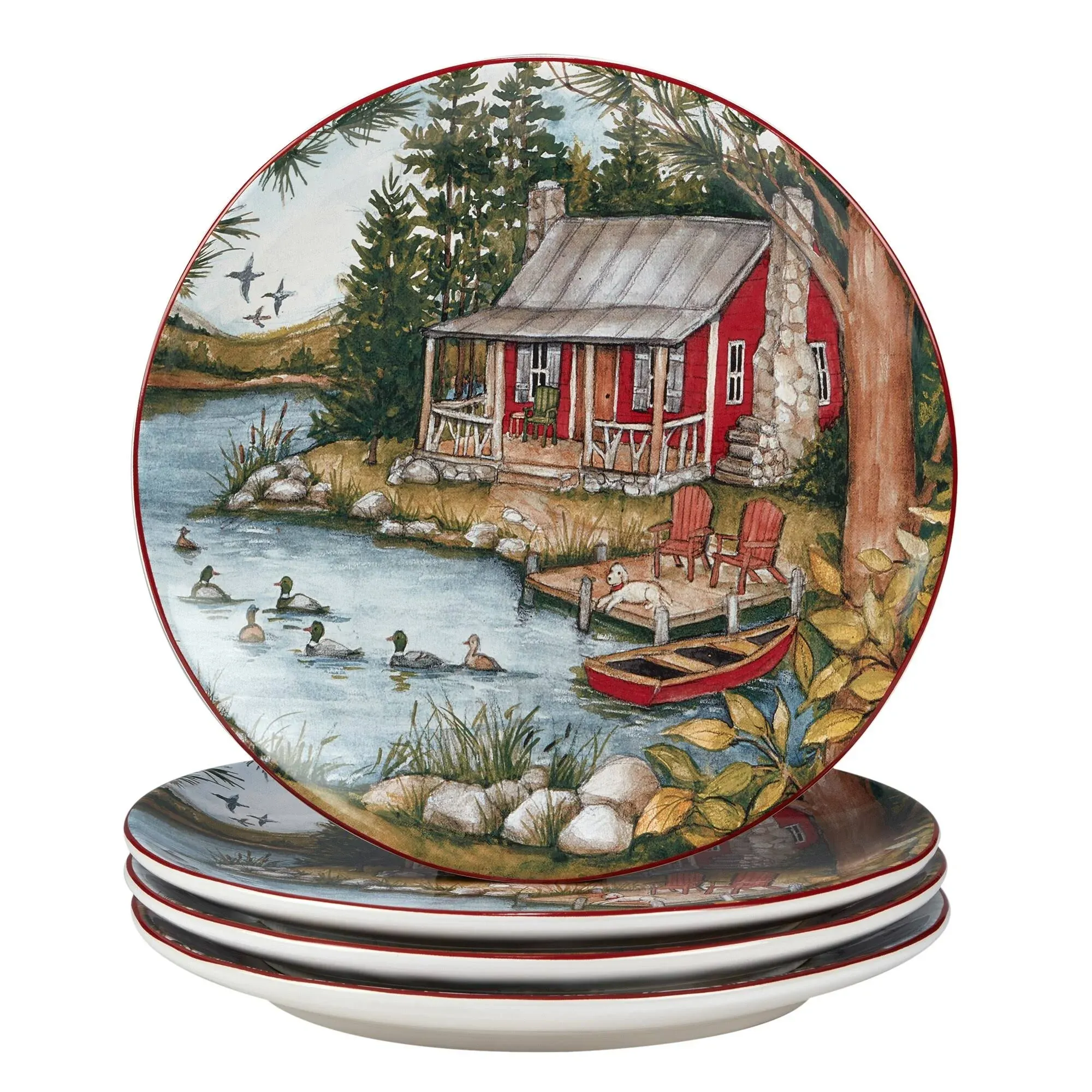 Lake Retreat Set Of 4 Dinner Plate In Multicolor