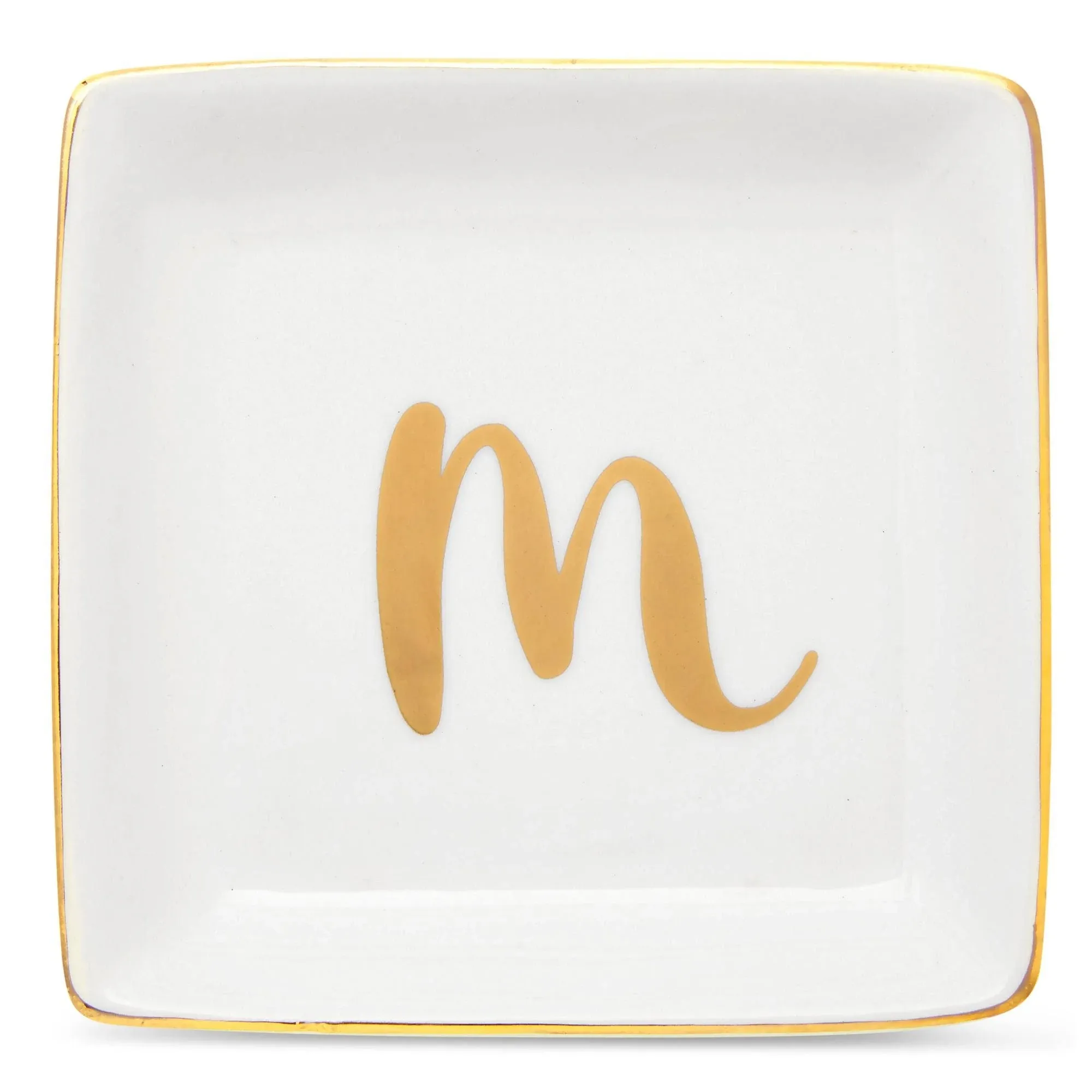 HOME SMILE Initials Ring Dish Jewery Tray with Personalized M-Monogrammed Engagement Wedding Gifts for Friends,Sister,Birthday Christmas Gifts for Women,Ceramic White