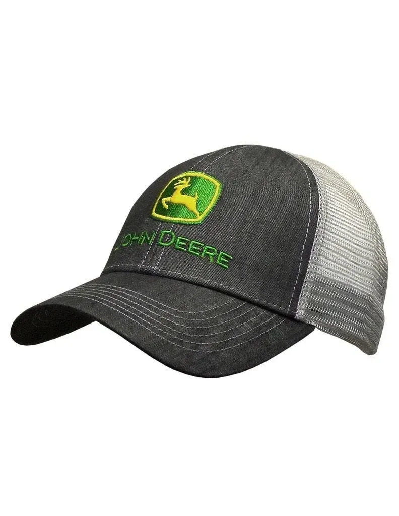 NEW John Deere Gray Twill  Mesh Back Denim Look Cap LP67049