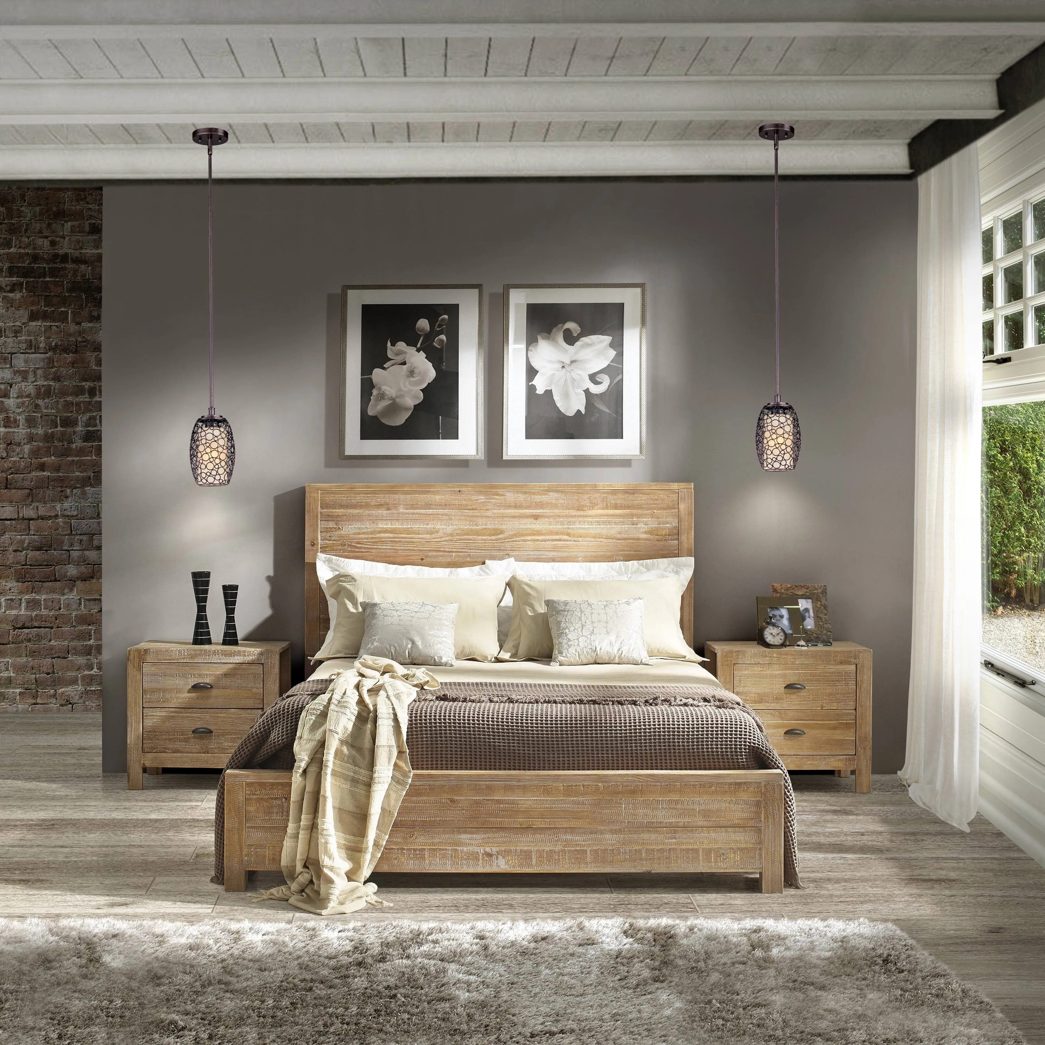 Grain Wood Furniture Montauk King Solid Wood Panel Bed, Driftwood