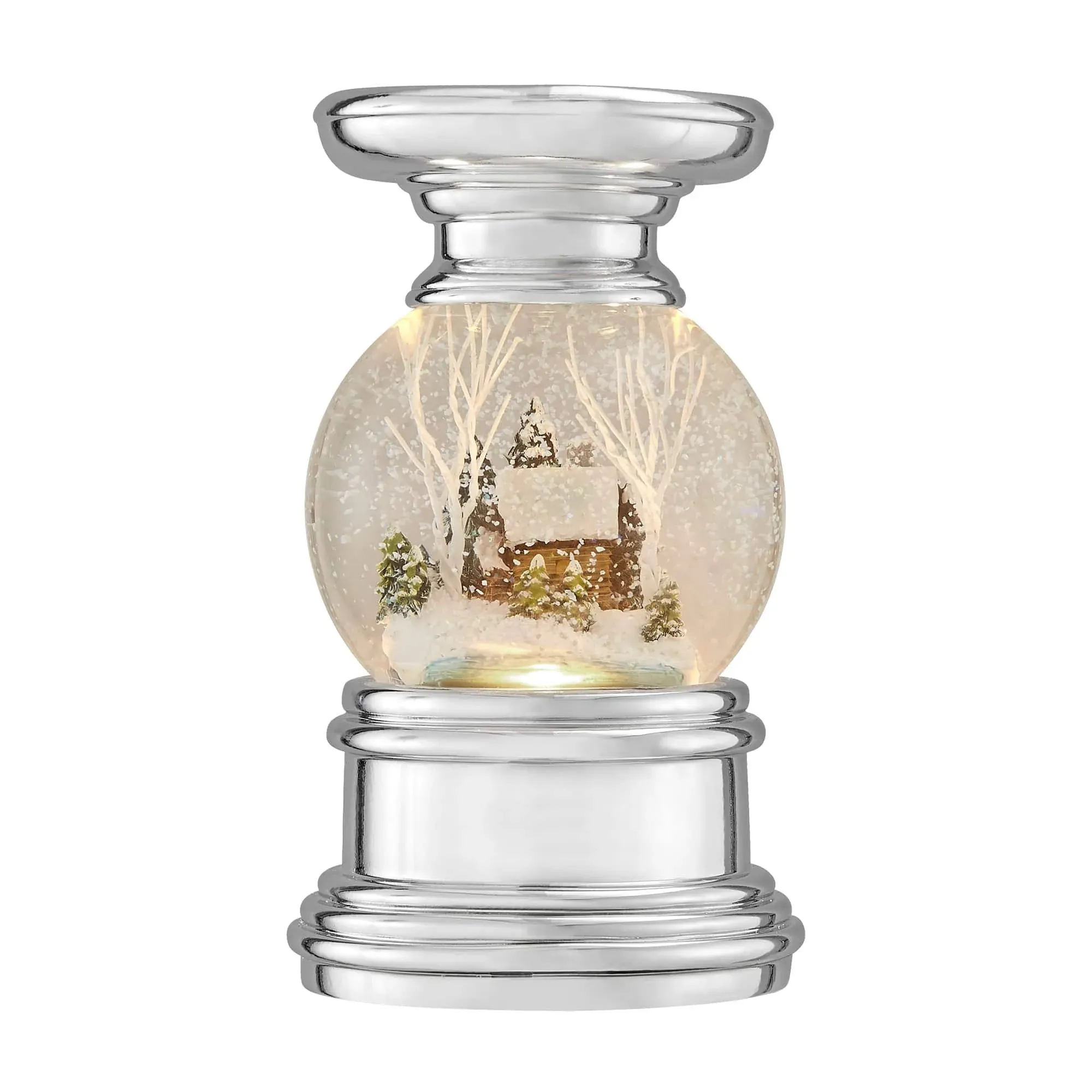 Snowburst Christmas Snow Globe Candle Holder - Log Cabin