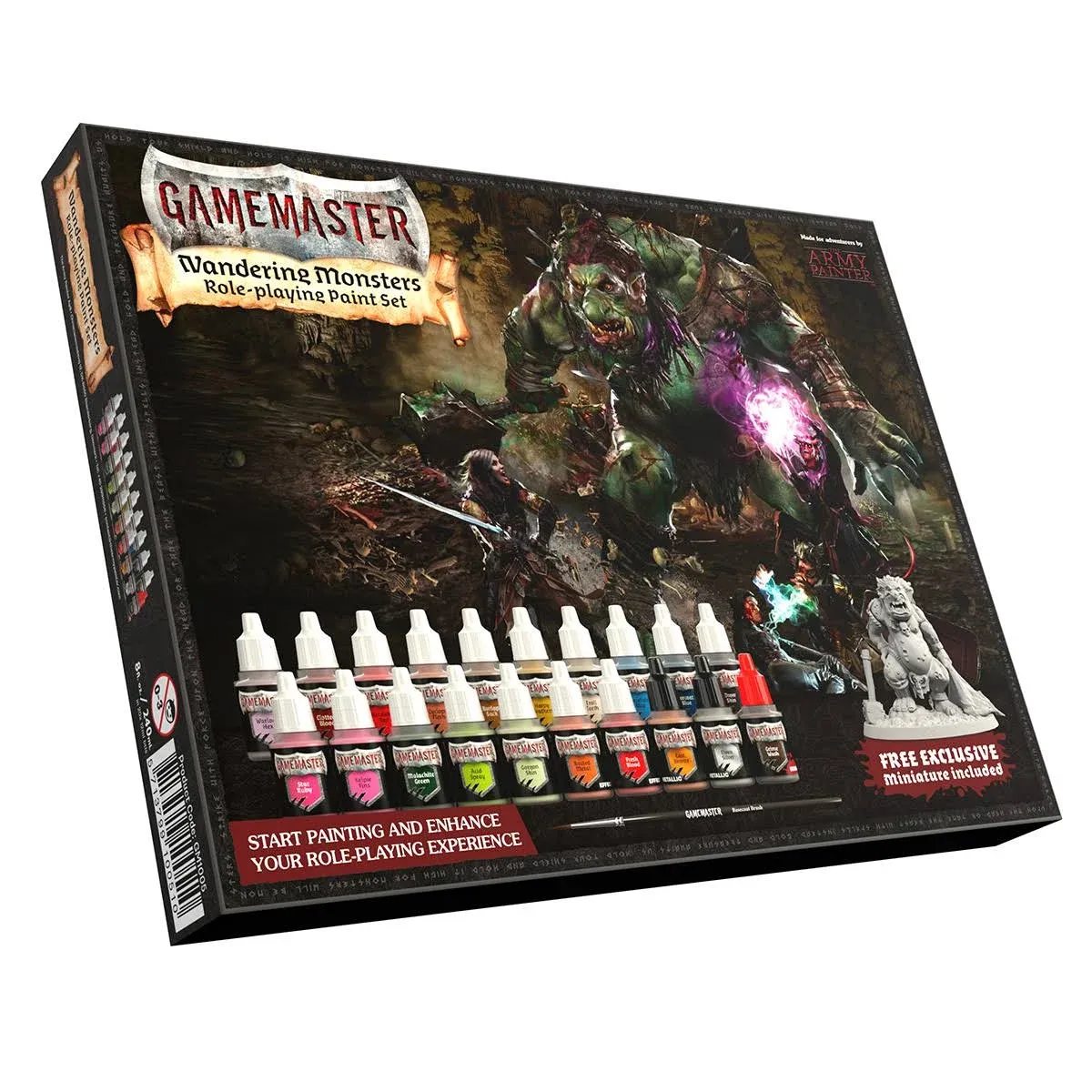 The Army Painter-Gamemaster Wandering Monsters Paint Set - 20x12 ml Warpaint Pre-Loaded Mixing Balls, Hard Plastic Snap-Fit Miniature, Basecoat Detail Paint Brush & Painting Guide