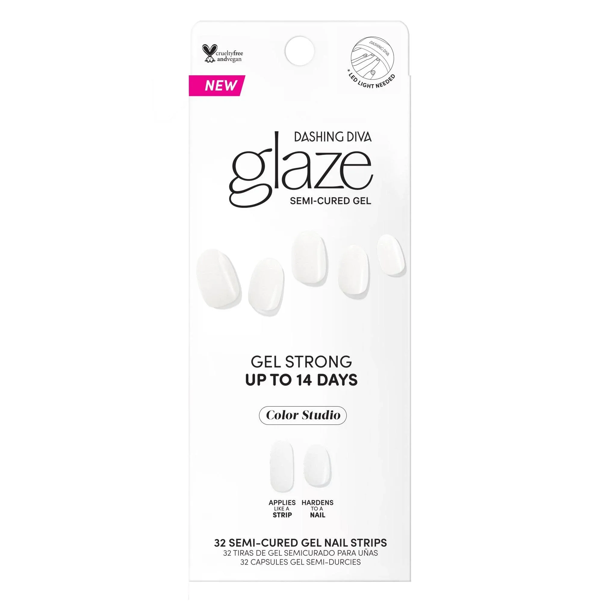 Dashing Diva White Syrup Glaze Nail Strips, 34 Salon Quality Wraps, Long Lasting, Chip Resistant, Semicured Gel, Contains Prep Pad, File, Mirror Surface Recommendation